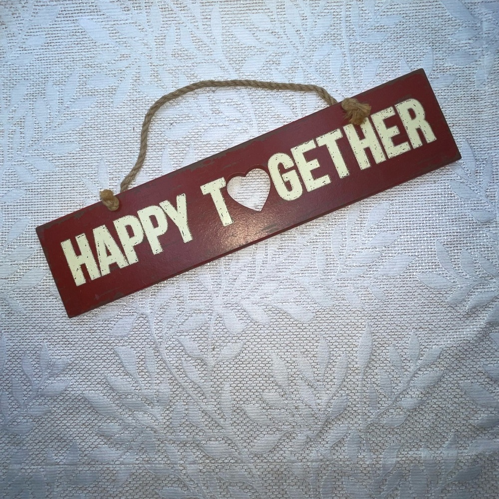 Rustic Wooden Red 'Happy Together' 17”x4” Hanging Sign